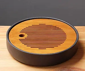 Круглая чабань из черной керамики и бамбука